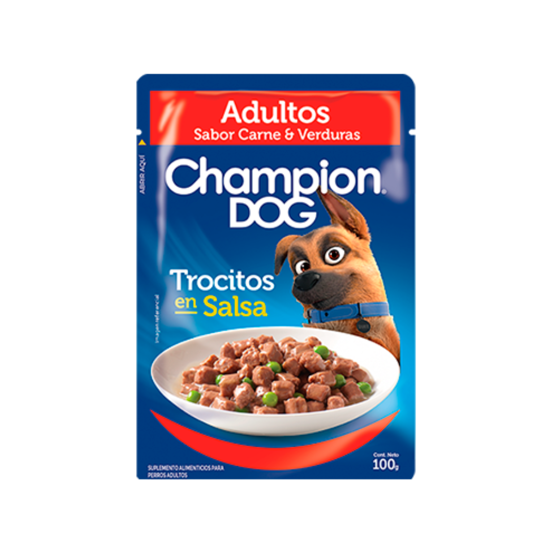20 Sobre Champion Dog Trocitos en Salsa Adultos - Carne (100 gr.) - Imagen 1