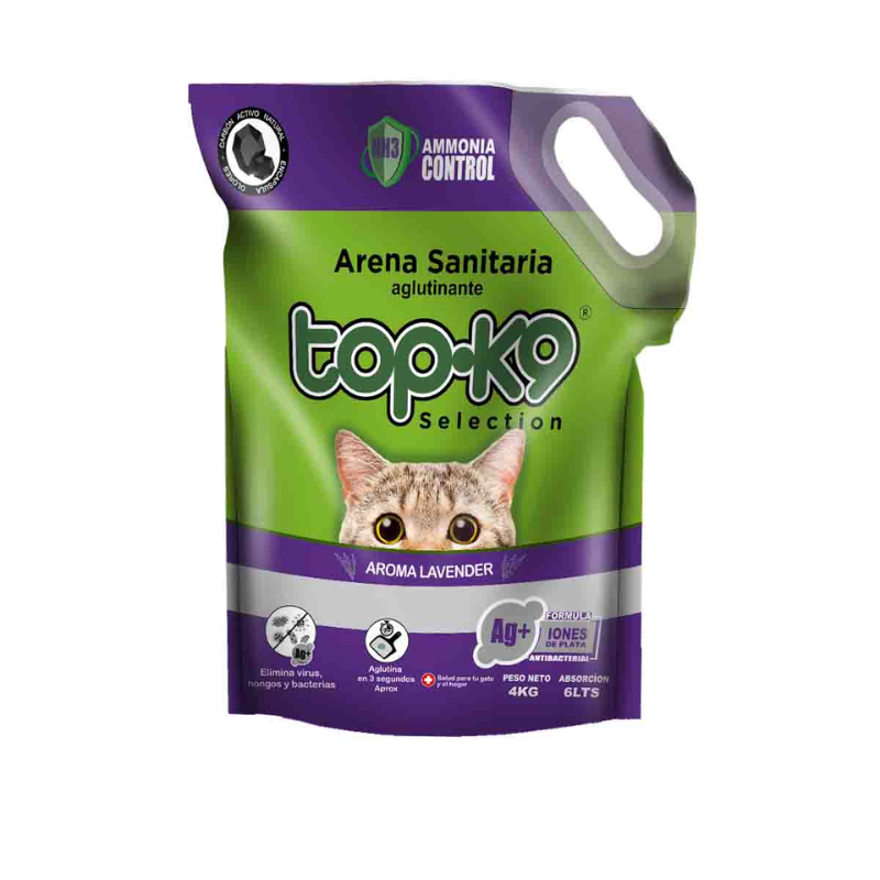 FOTOS SIN FONDO (2) Arena sanitaria TopK9 aglutinante lavanda 4 Kg. - Imagen 1
