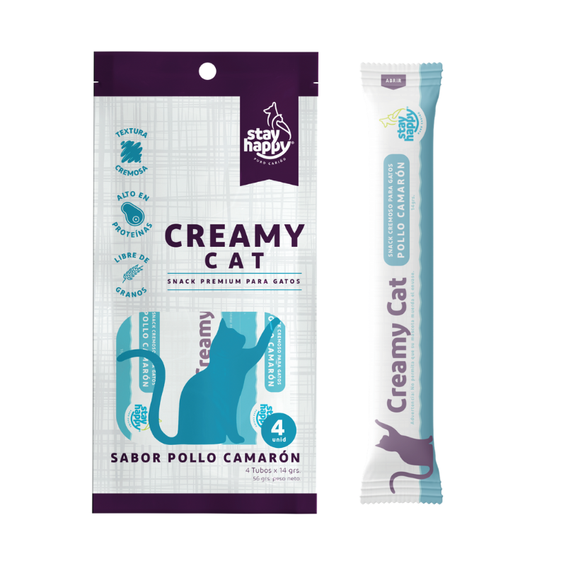 FOTOSSINFONDO_3_ed6c58b7-c06d-4be8-894d-1861455f9986 Snack para gato Stay Happy Creamy Cat Pollo con camarón - Imagen 1