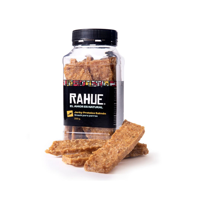 FOTOS SIN FONDO (4) Rahue snack perro Jerky proteina de salmón 250 gr. - Imagen 1