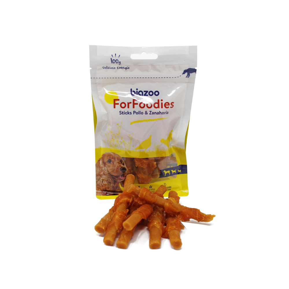 FOTOS SIN FONDO (1) Biazoo snack perro sticks pollo con zanahoria 100 gr. - Imagen 1