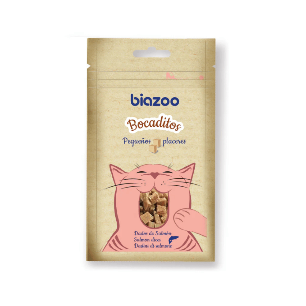 FOTOS SIN FONDO Biazoo snack para gato dados de salmón 50 gr. - Imagen 1
