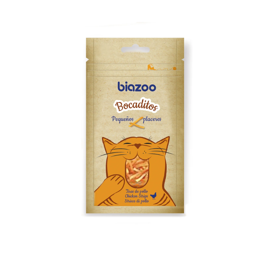 FOTOS SIN FONDO (3) Biazoo snack para gato tiras de pollo 50 gr. - Imagen 1