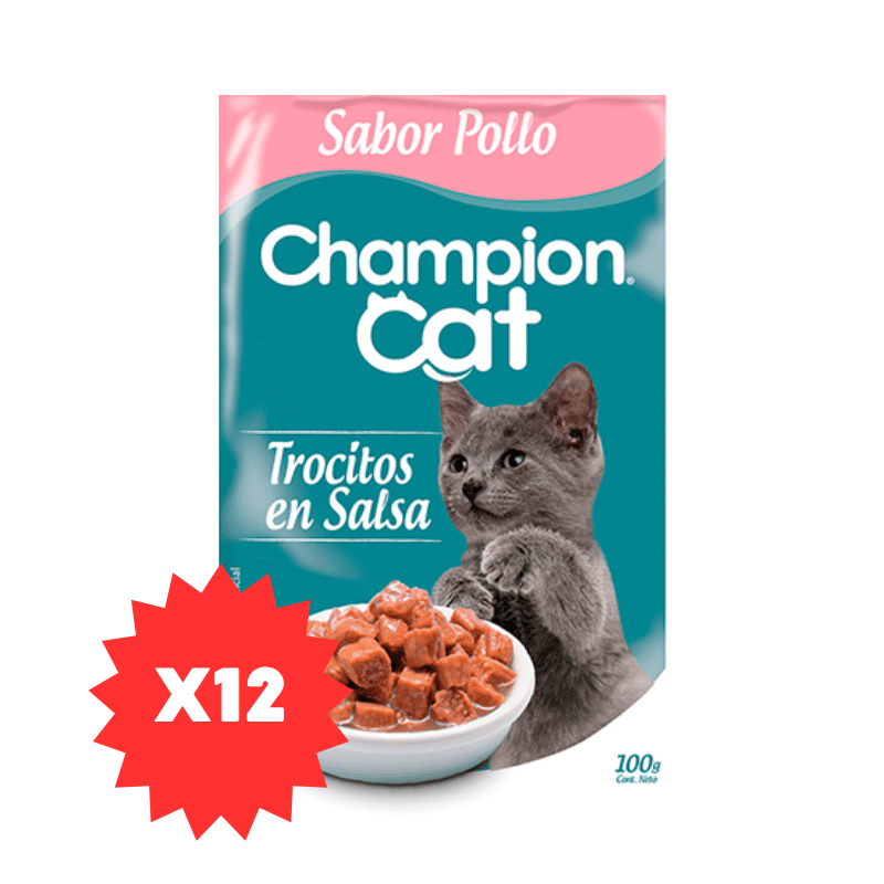 FOTOS SIN FONDO (4) Pack 12 Sobres Champion Cat Trocitos en salsa Gatitos - Imagen 1