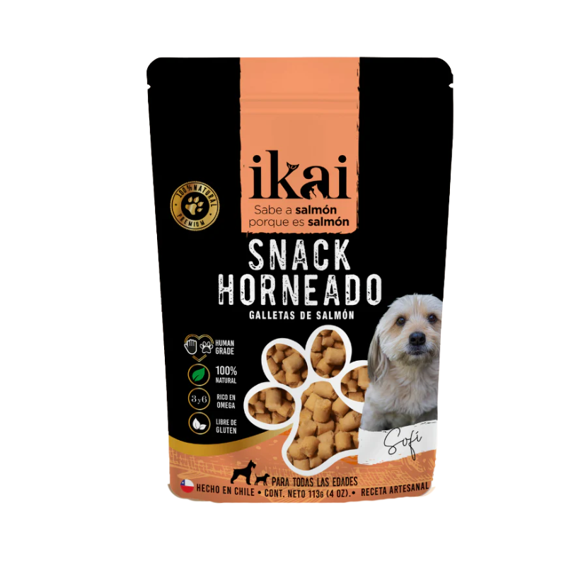 FOTOS SIN FONDO (1) Snack Ikai para perro Horneado galletas de salmón 113 gr. - Imagen 1