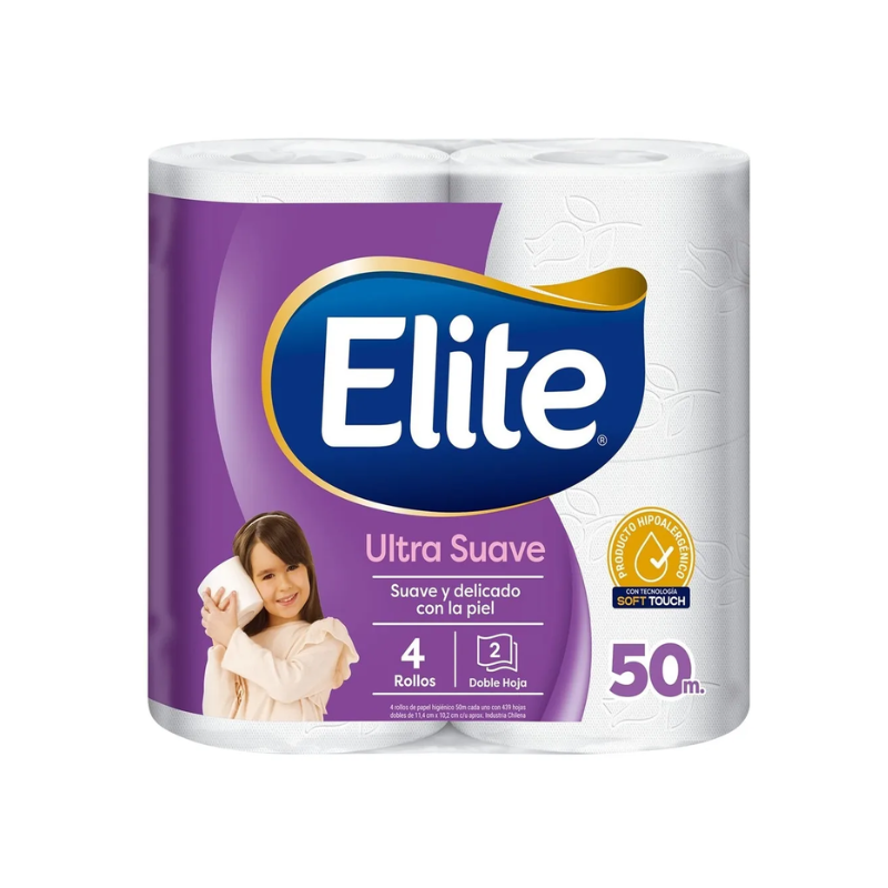 FOTOS SIN FONDO Elite Papel Higiénico Doble Hoja 50 metros 4 rollos - Imagen 1