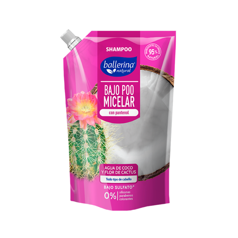 FOTOS SIN FONDO (5) Shampoo Ballerina Bajo Poo Agua de Coco y Flor de Cactus 750 ml. - Imagen 1