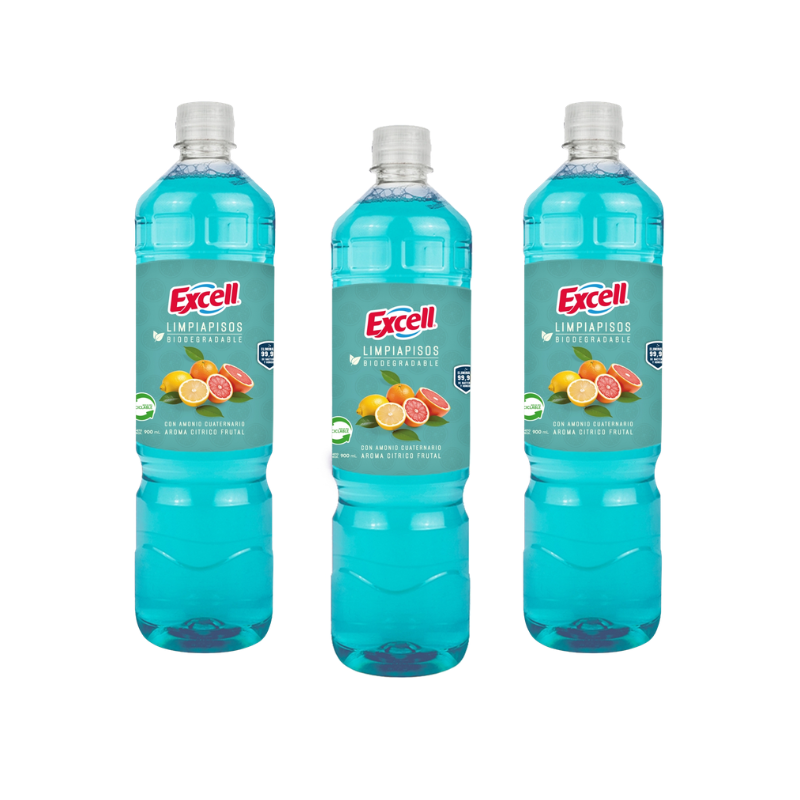 citrico Pack 3 Limpiapisos Excell con Amonio Cuaternario Cítrico Frutal 900 ml. - Imagen 1